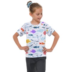 Animal Fish Bird Animals Ocean Pattern Kids  Mesh Piece Tee