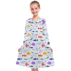 Animal Fish Bird Animals Ocean Pattern Kids  Midi Sailor Dress by Jancukart