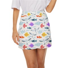 Animal Fish Bird Animals Ocean Pattern Mini Front Wrap Skirt