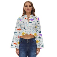 Animal Fish Bird Animals Ocean Pattern Boho Long Bell Sleeve Top