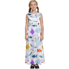 Animal Fish Bird Animals Ocean Pattern Kids  Satin Sleeveless Maxi Dress by Jancukart