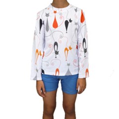 Cartoon Cat Seamless Pattern Graphic Kids  Long Sleeve Swimwear