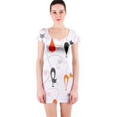 Cartoon Cat Seamless Pattern Graphic Short Sleeve Bodycon Dress