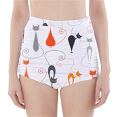 Cartoon Cat Seamless Pattern Graphic High-waisted Bikini Bottoms