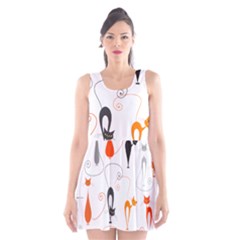 Cartoon Cat Seamless Pattern Graphic Scoop Neck Skater Dress