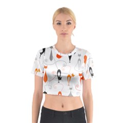 Cartoon Cat Seamless Pattern Graphic Cotton Crop Top