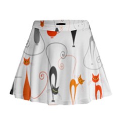 Cartoon Cat Seamless Pattern Graphic Mini Flare Skirt