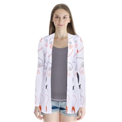 Cartoon Cat Seamless Pattern Graphic Drape Collar Cardigan