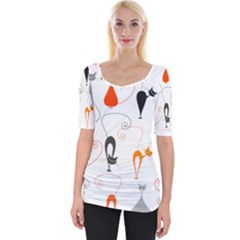 Cartoon Cat Seamless Pattern Graphic Wide Neckline Tee