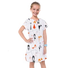 Cartoon Cat Seamless Pattern Graphic Kids  Drop Waist Dress by Jancukart