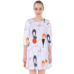 Cartoon Cat Seamless Pattern Graphic Smock Dress