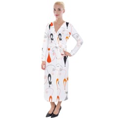 Cartoon Cat Seamless Pattern Graphic Velvet Maxi Wrap Dress