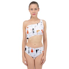 Cartoon Cat Seamless Pattern Graphic Spliced Up Two Piece Swimsuit