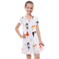 Cartoon Cat Seamless Pattern Graphic Kids  Cross Web Dress