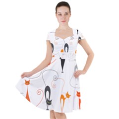 Cartoon Cat Seamless Pattern Graphic Cap Sleeve Midi Dress