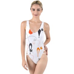 Cartoon Cat Seamless Pattern Graphic High Leg Strappy Swimsuit by Jancukart