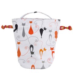 Cartoon Cat Seamless Pattern Graphic Drawstring Bucket Bag