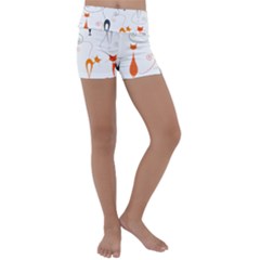 Cartoon Cat Seamless Pattern Graphic Kids  Lightweight Velour Yoga Shorts