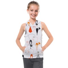 Cartoon Cat Seamless Pattern Graphic Kids  Sleeveless Hoodie