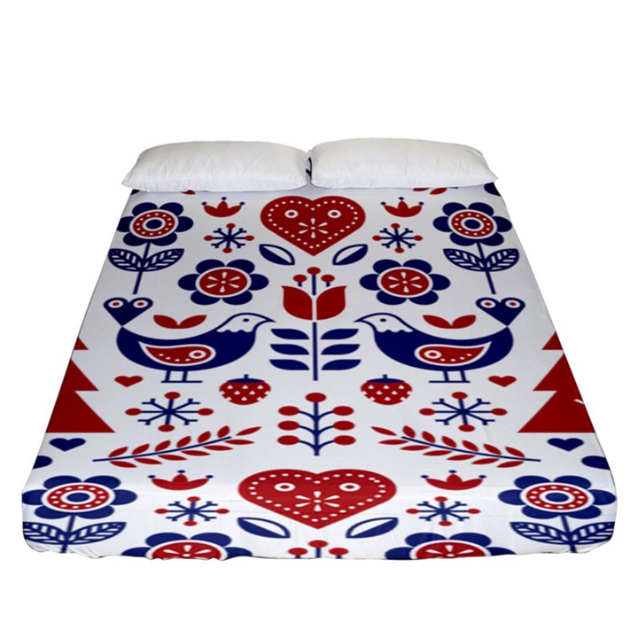 Scandinavian Folk Seamless Pattern Fitted Sheet (King Size)