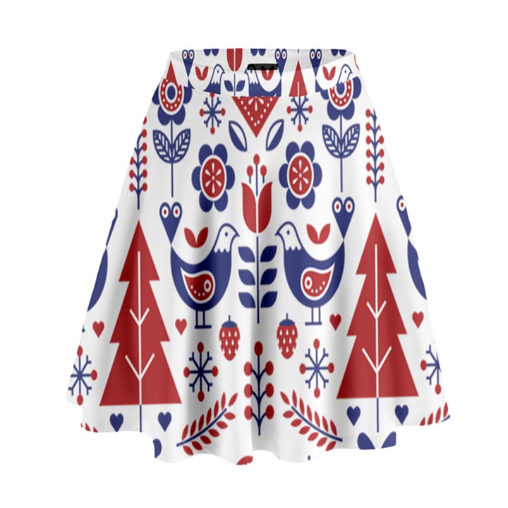 Scandinavian Folk Seamless Pattern High Waist Skirt