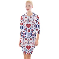 Scandinavian Folk Seamless Pattern Quarter Sleeve Hood Bodycon Dress