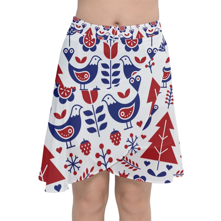 Scandinavian Folk Seamless Pattern Chiffon Wrap Front Skirt