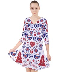 Scandinavian Folk Seamless Pattern Quarter Sleeve Front Wrap Dress