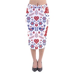 Scandinavian Folk Seamless Pattern Velvet Midi Pencil Skirt