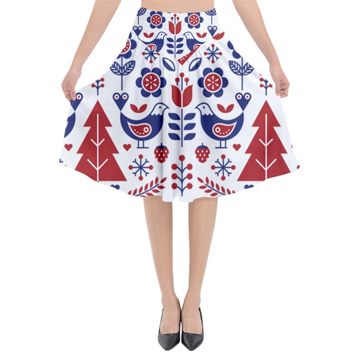 Scandinavian Folk Seamless Pattern Flared Midi Skirt