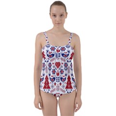 Scandinavian Folk Seamless Pattern Twist Front Tankini Set