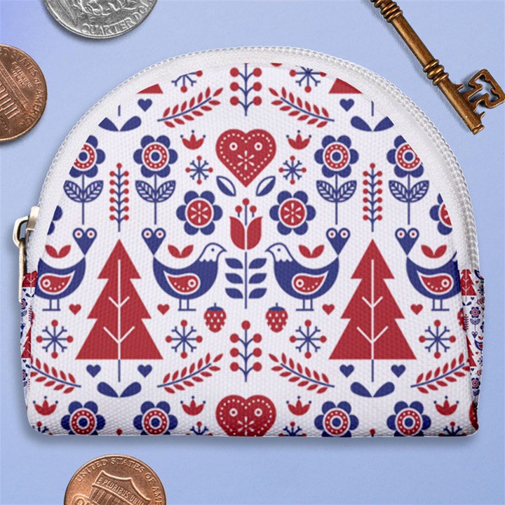 Scandinavian Folk Seamless Pattern Horseshoe Style Canvas Pouch