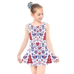 Scandinavian Folk Seamless Pattern Kids  Skater Dress Swimsuit