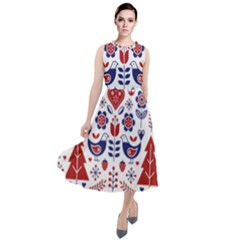 Scandinavian Folk Seamless Pattern Round Neck Boho Dress