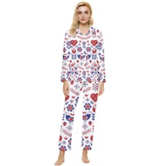 Scandinavian Folk Seamless Pattern Womens  Long Sleeve Velvet Pocket Pajamas Set