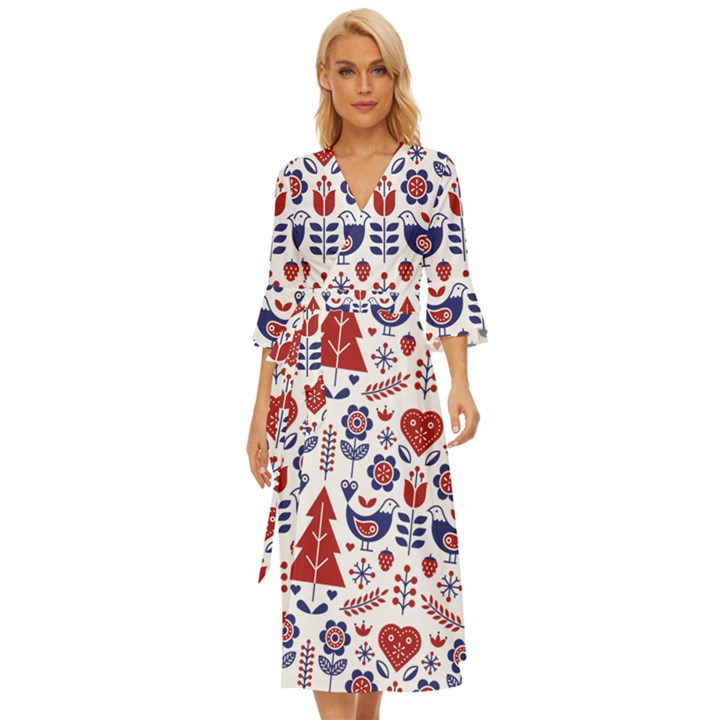 Scandinavian Folk Seamless Pattern Midsummer Wrap Dress