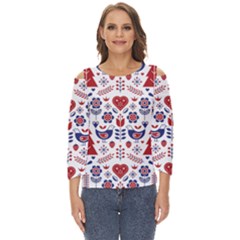 Scandinavian Folk Seamless Pattern Cut Out Wide Sleeve Top