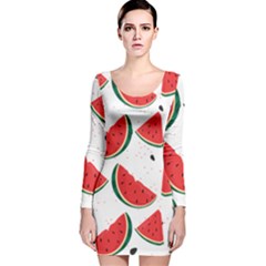 Watermelon Seamless Pattern Long Sleeve Velvet Bodycon Dress