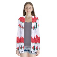 Watermelon Seamless Pattern Drape Collar Cardigan