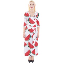 Watermelon Seamless Pattern Quarter Sleeve Wrap Maxi Dress