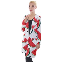 Watermelon Seamless Pattern Hooded Pocket Cardigan