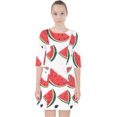 Watermelon Seamless Pattern Quarter Sleeve Pocket Dress by Jancukart