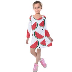 Watermelon Seamless Pattern Kids  Long Sleeve Velvet Dress