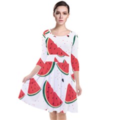 Watermelon Seamless Pattern Quarter Sleeve Waist Band Dress by Jancukart