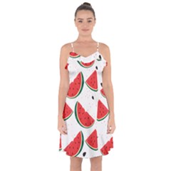 Watermelon Seamless Pattern Ruffle Detail Chiffon Dress