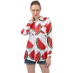 Watermelon Seamless Pattern Long Sleeve Satin Shirt