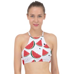 Watermelon Seamless Pattern Racer Front Bikini Top by Jancukart