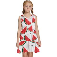 Watermelon Seamless Pattern Kids  Sleeveless Tiered Mini Dress