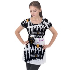 Happy Halloween Puff Sleeve Tunic Top