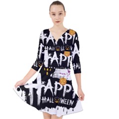 Happy Halloween Quarter Sleeve Front Wrap Dress